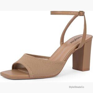 Chunky Heel Sandals with Ankle Strap, 3 Inch Block Heels, Square Toe